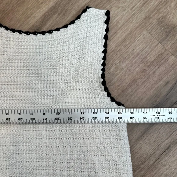 Cotton On Knit Crop Top Women Large Cream Black Scalloped Trim Coastal Summer - Picture 10 of 15